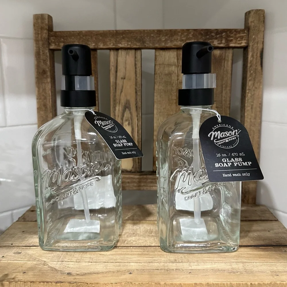 🆕 Set of 2 | Mason Glass Soap Dispensers!